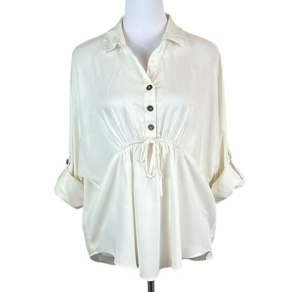 Listicle Women's White Front Ruched Blouse, Size M, NWT - Picture 2 of 11